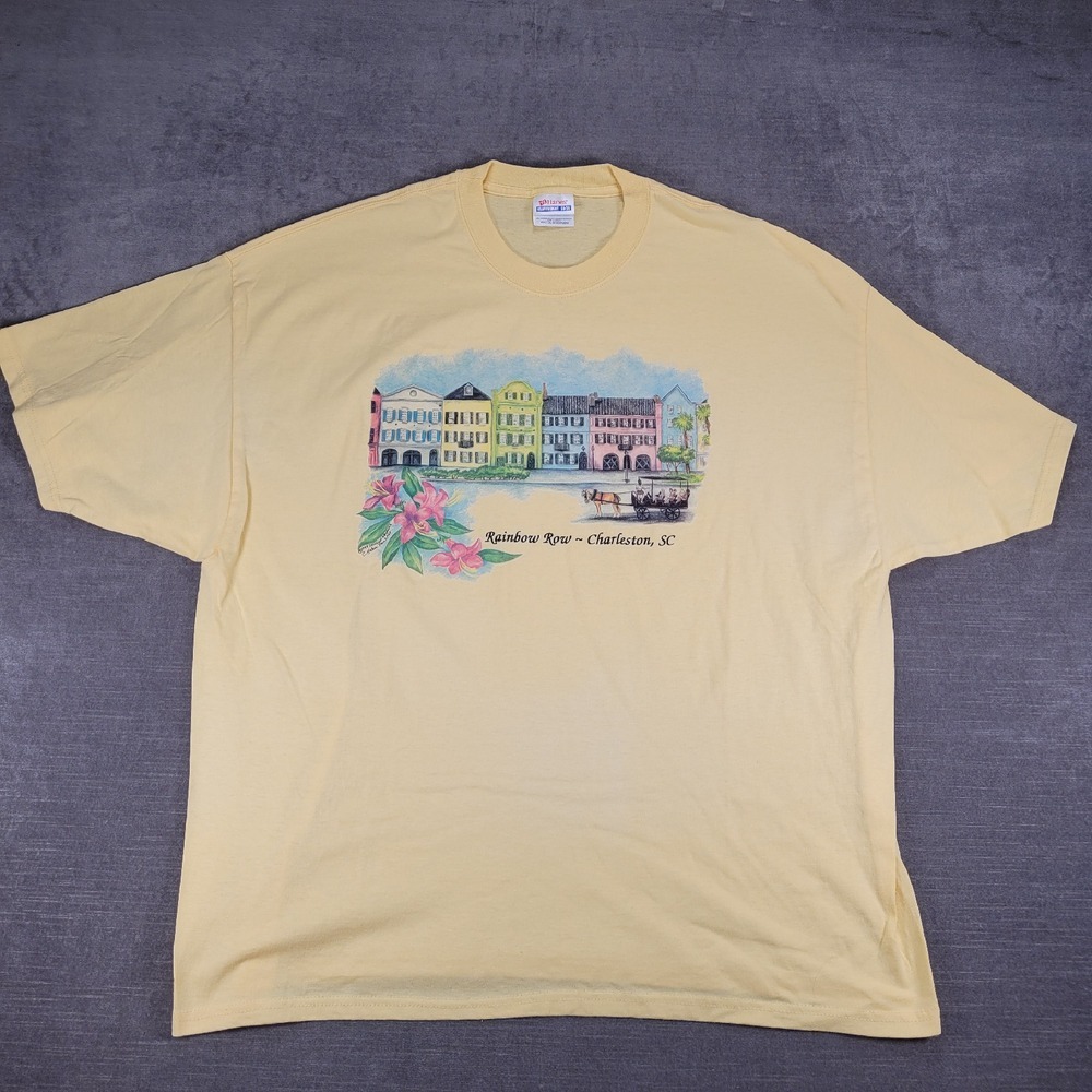 Hanes Rainbow Row Charleston SC Graphic Tee Colorful Buildings 2XL